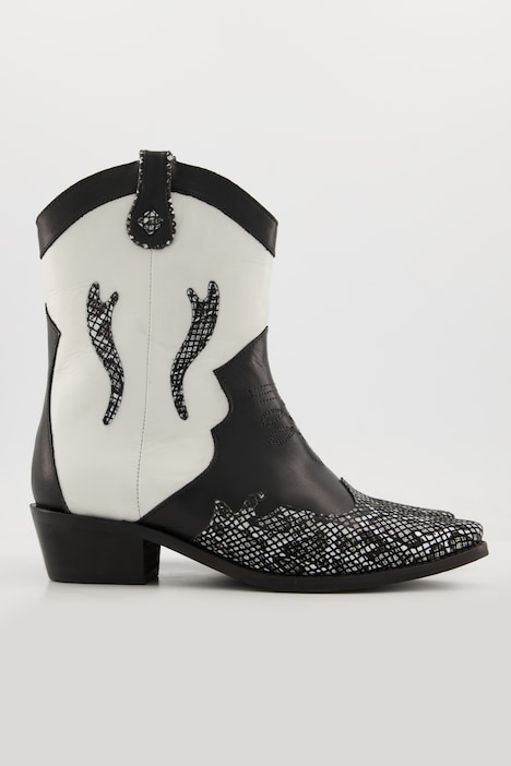 Cowboy-Stiefel, zweifarbig, Leder, Snake Print, Stickereien