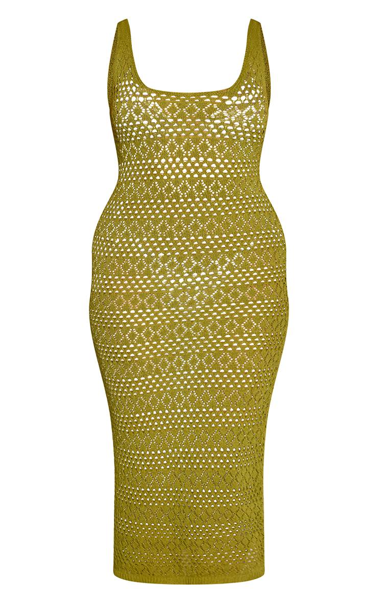Vert Olive Robe Maxi Moulante Tricotée À Dos Échancré