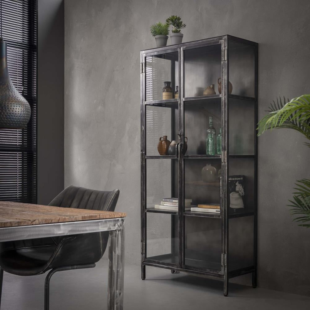 Giga Meubel - Vitrinekast Zwart Metaal - 2-Deurs - 90x40x190cm - Rift