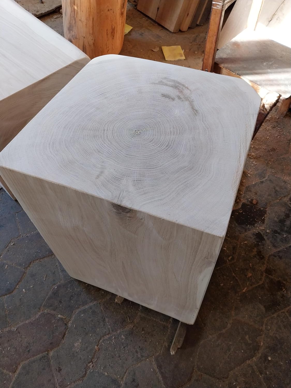 2er Set: Holzblock Eiche Massiv - Handgefertigter Holzklotz - Rustikale Holzsäule - Beistelltisch Hocker Dekosäule - Massivholz Eichenholz (40 cm x 40 cm)