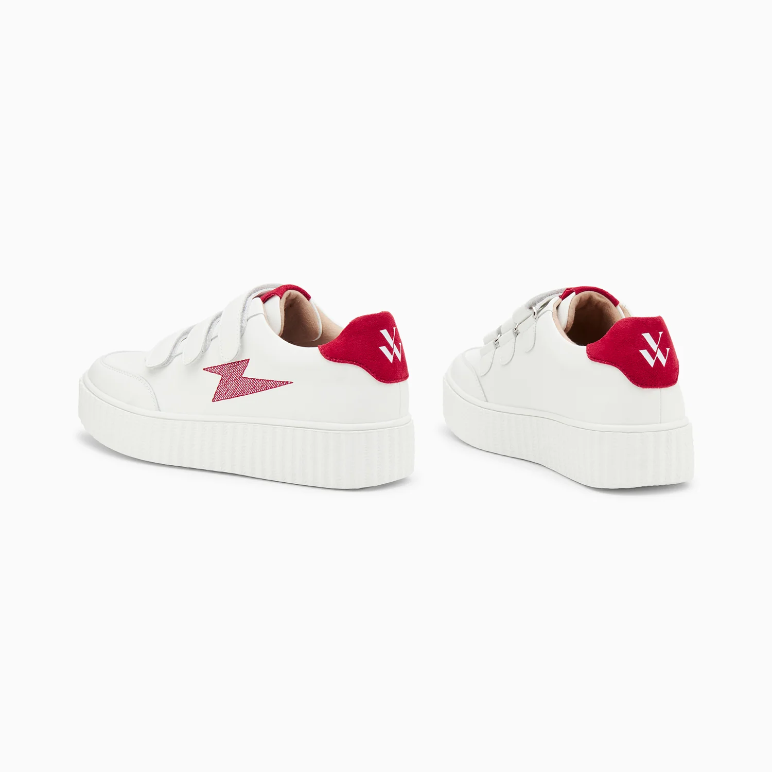 Sneakers-Baskets éclair Damia blanc et rouge à scratchs