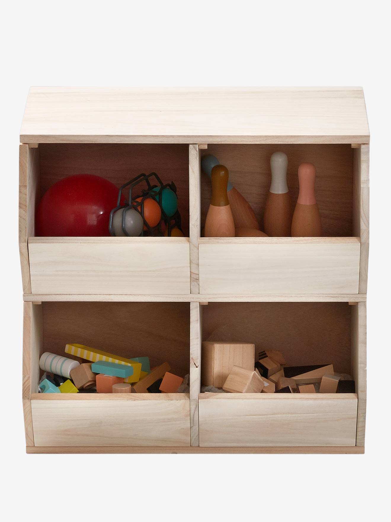 Móvel com 4 caixas, Brinquedos bege claro liso com motivos