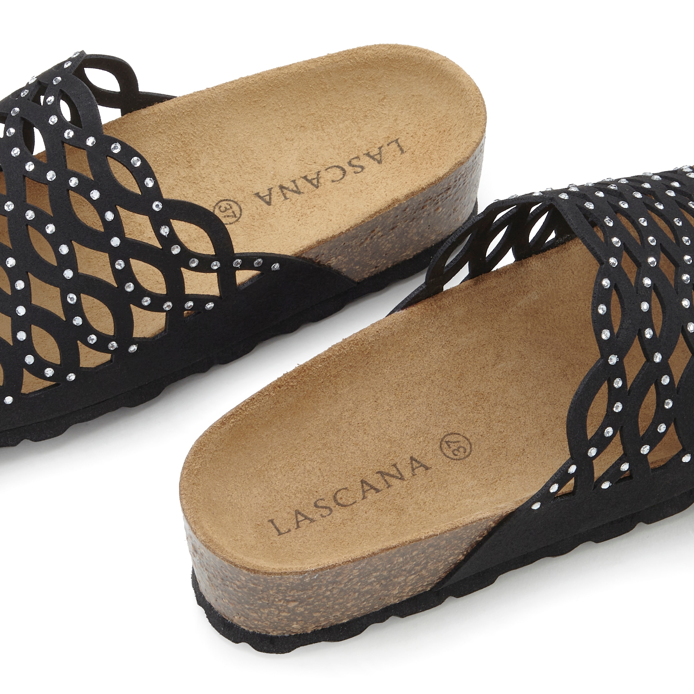 LASCANA Pantolette »Mule, Sandale, offener Schuh«  mit Komfortkorkfussbett aus Leder und Glitzersteinchen