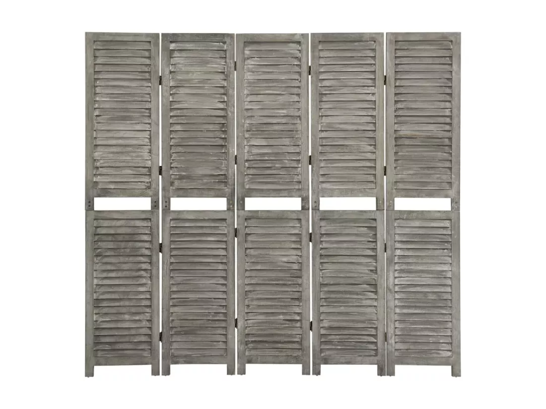 Cloison de séparation 5 panneaux Gris 179x166 cm Bois solide