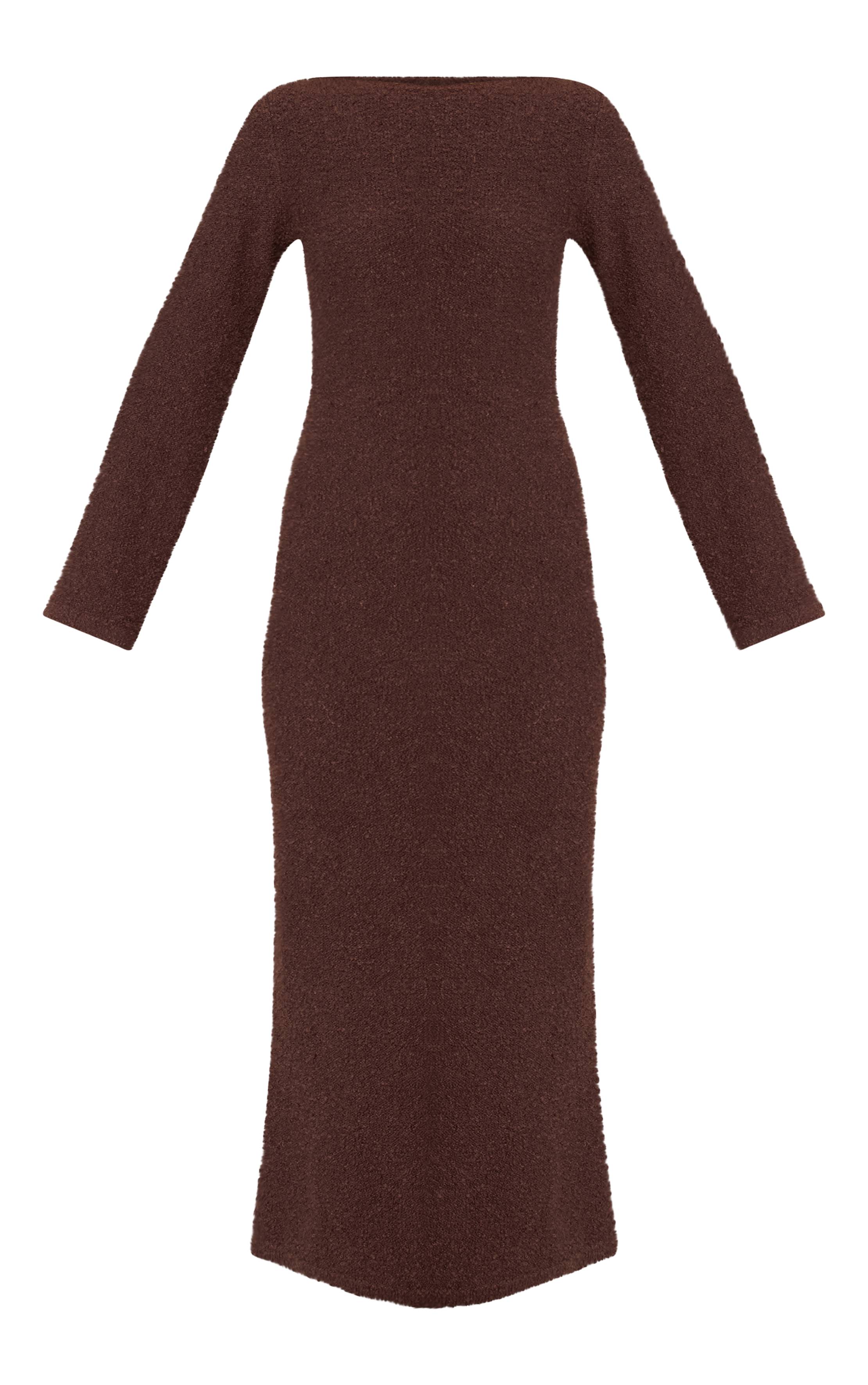 Chocolat Robe Maxi En Maille À Pompons Tricotée