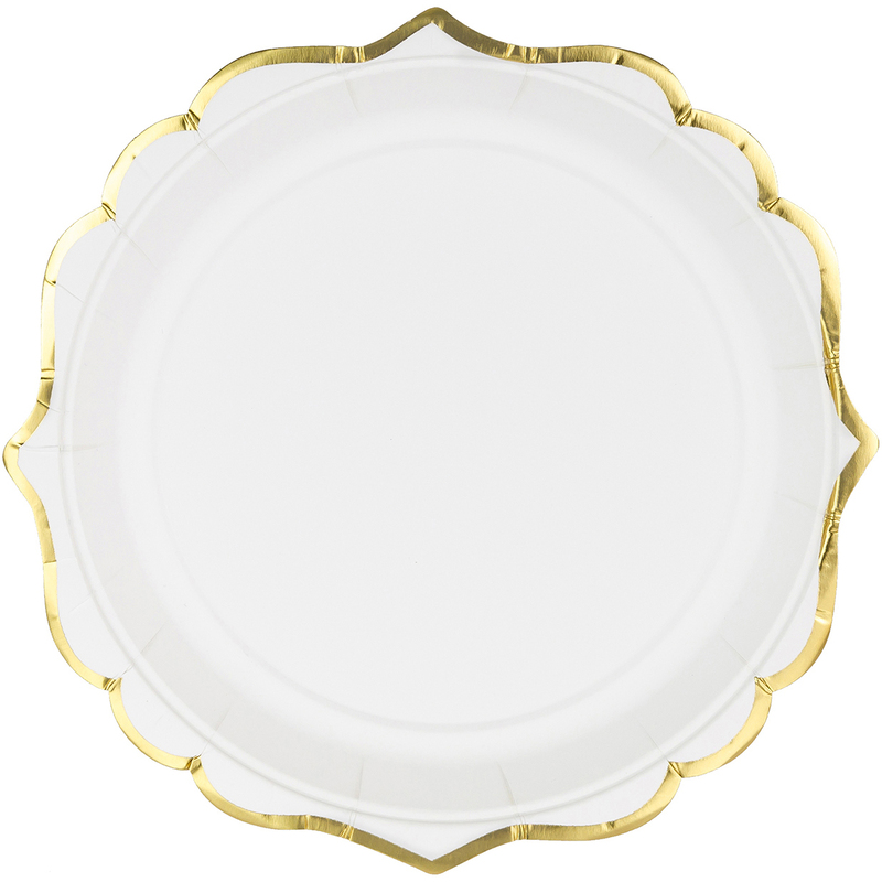 Partydeco Pappteller, weiss/gold, 6 Stück