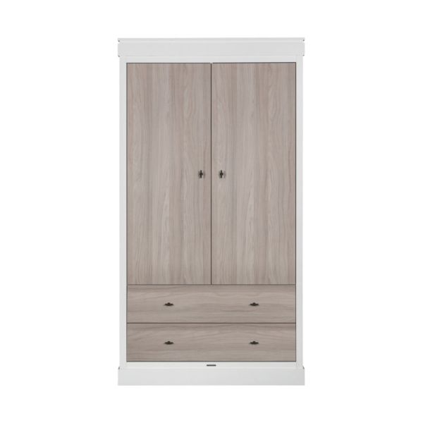 Kidsmill Newport Kledingkast 2-Deurs Kast Wit / Eiken T-Knop Zwart