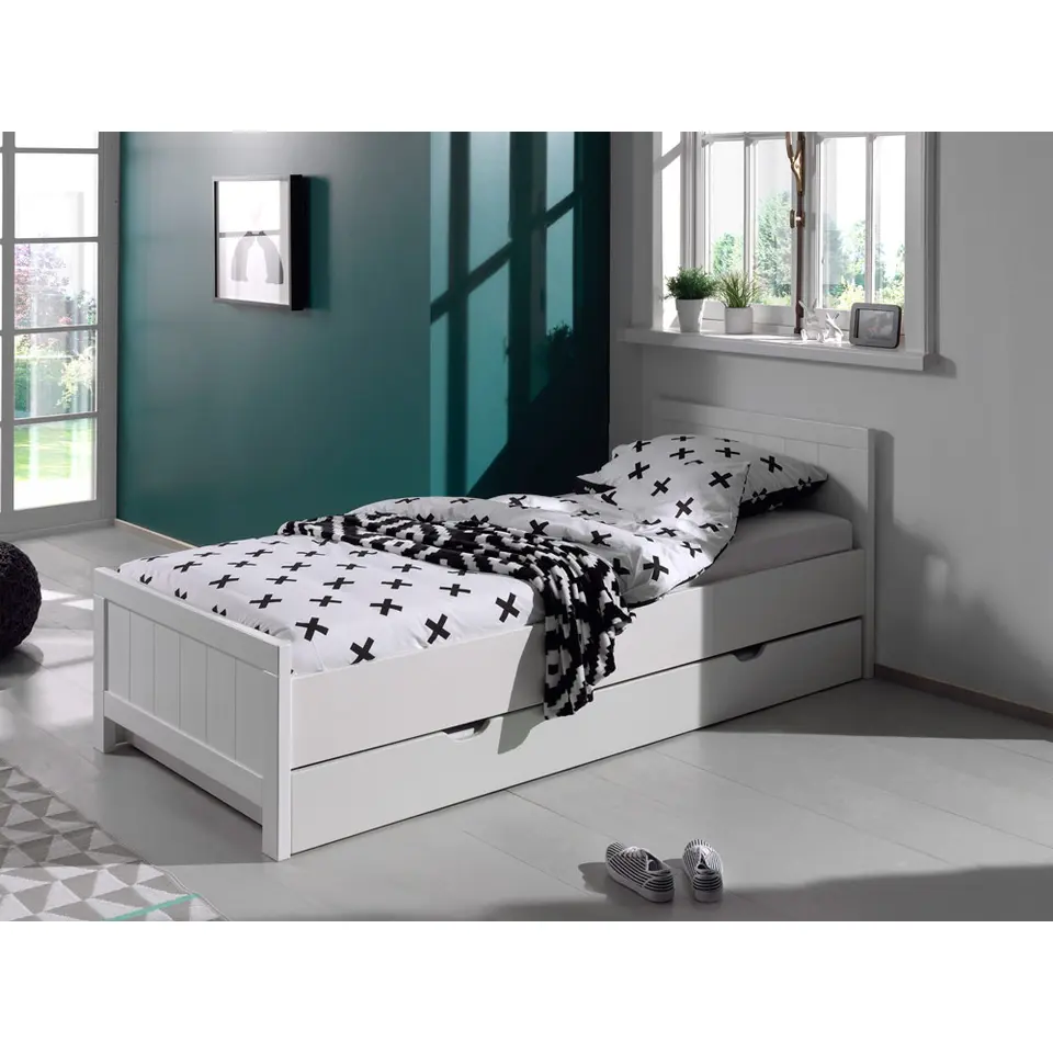 Vipack rolbed Erik op wielen - wit - 18,5x94x199 cm
