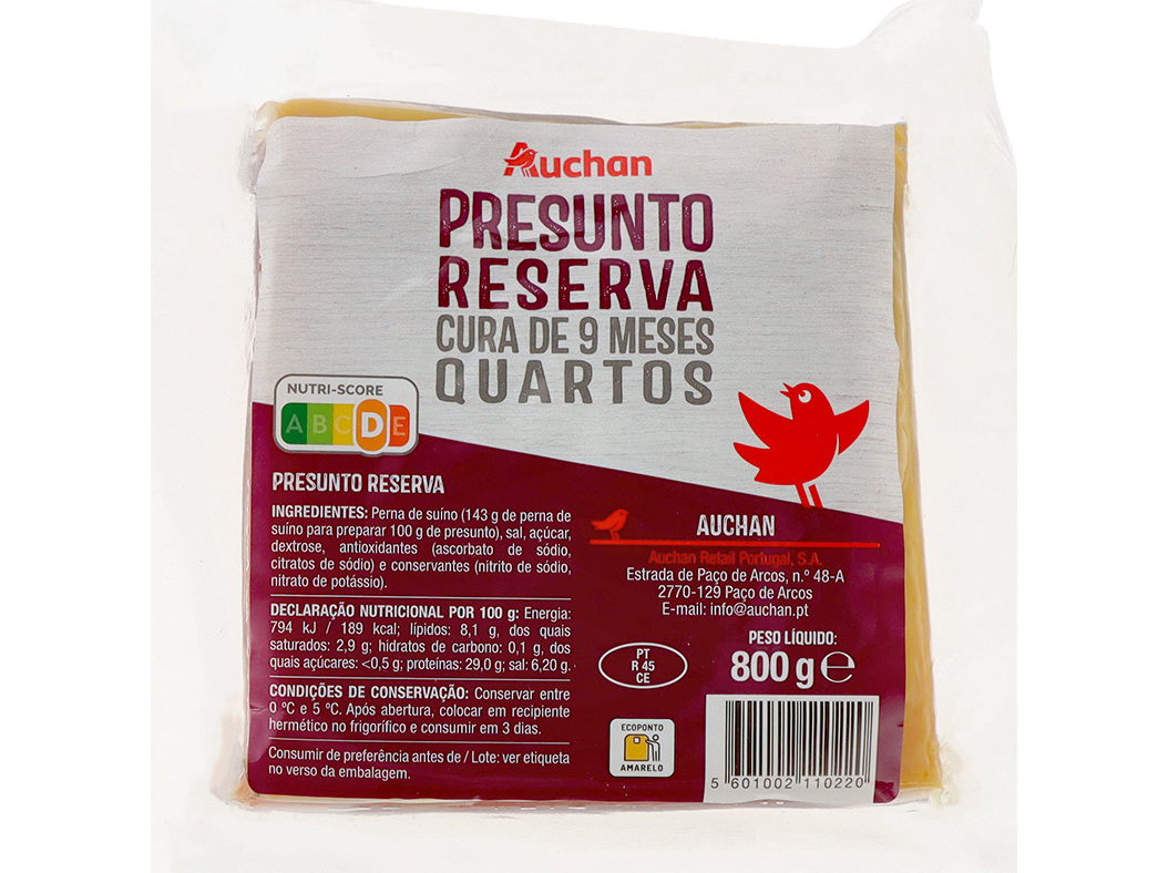 PRESUNTO AUCHAN QUARTOS RESERVA CURA 9 MESES 800G