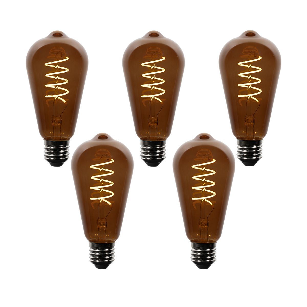 Set van 5 E27 dimbare LED lampen ST64 bruin 4W 100 lm 1800K