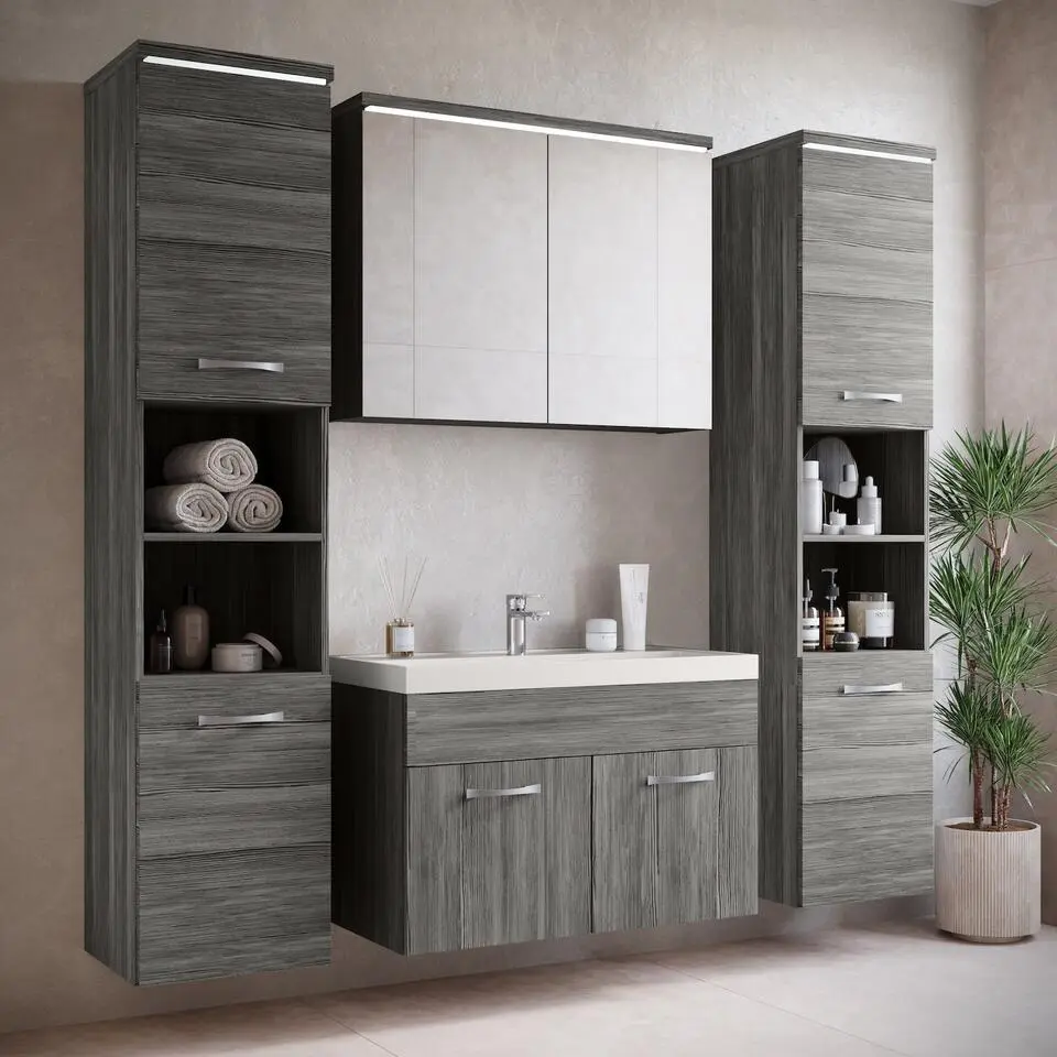Badplaats Badkamermeubel Set Paso XL 80 x 40 cm - Grijs Eiken - Badmeubel met