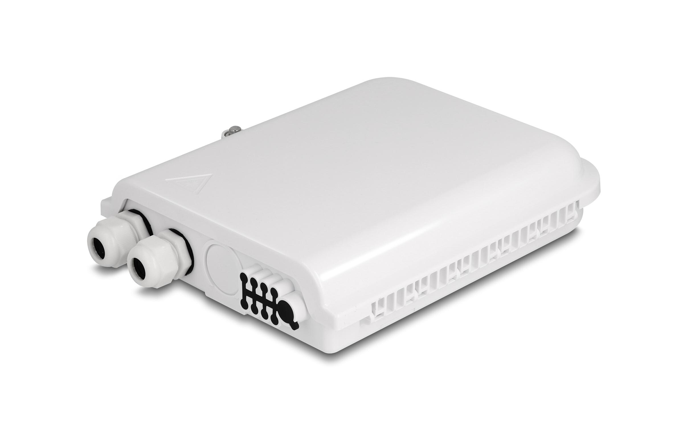 LWL Verteilerbox IP65, 8 Port, WeissDelock LWL Verteilerbox für Innen- und Aussenbereich IP65 wasserfest abschliessbar 8 Port weiss