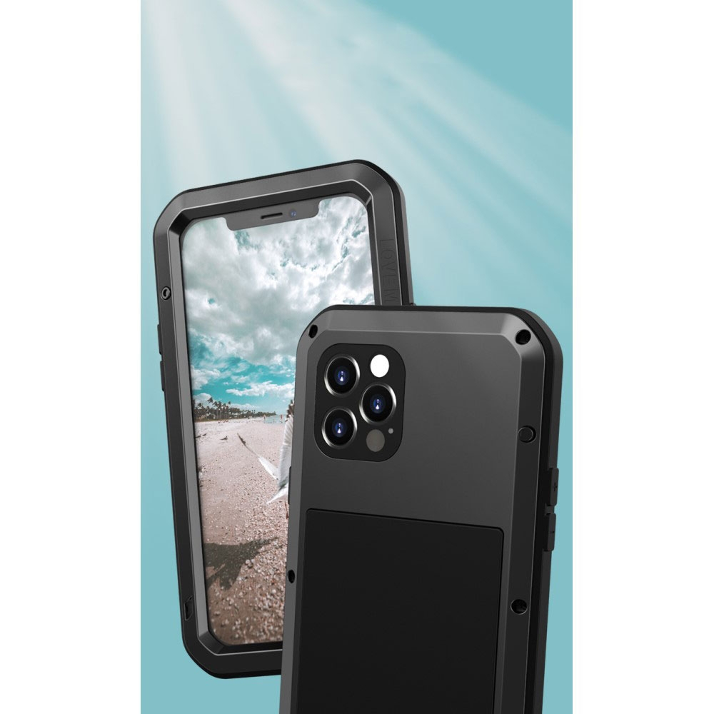 iPhone 12 / iPhone 12 Pro Silikon Metall Outdoor Case   Panzerfolie - Silber