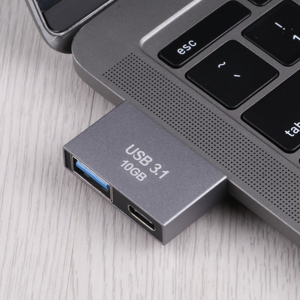 Aluminium Dual USB C auf USB 3.1 / USB C Adapter für Apple Macbook Pro / Air (10GB/s) - Grau