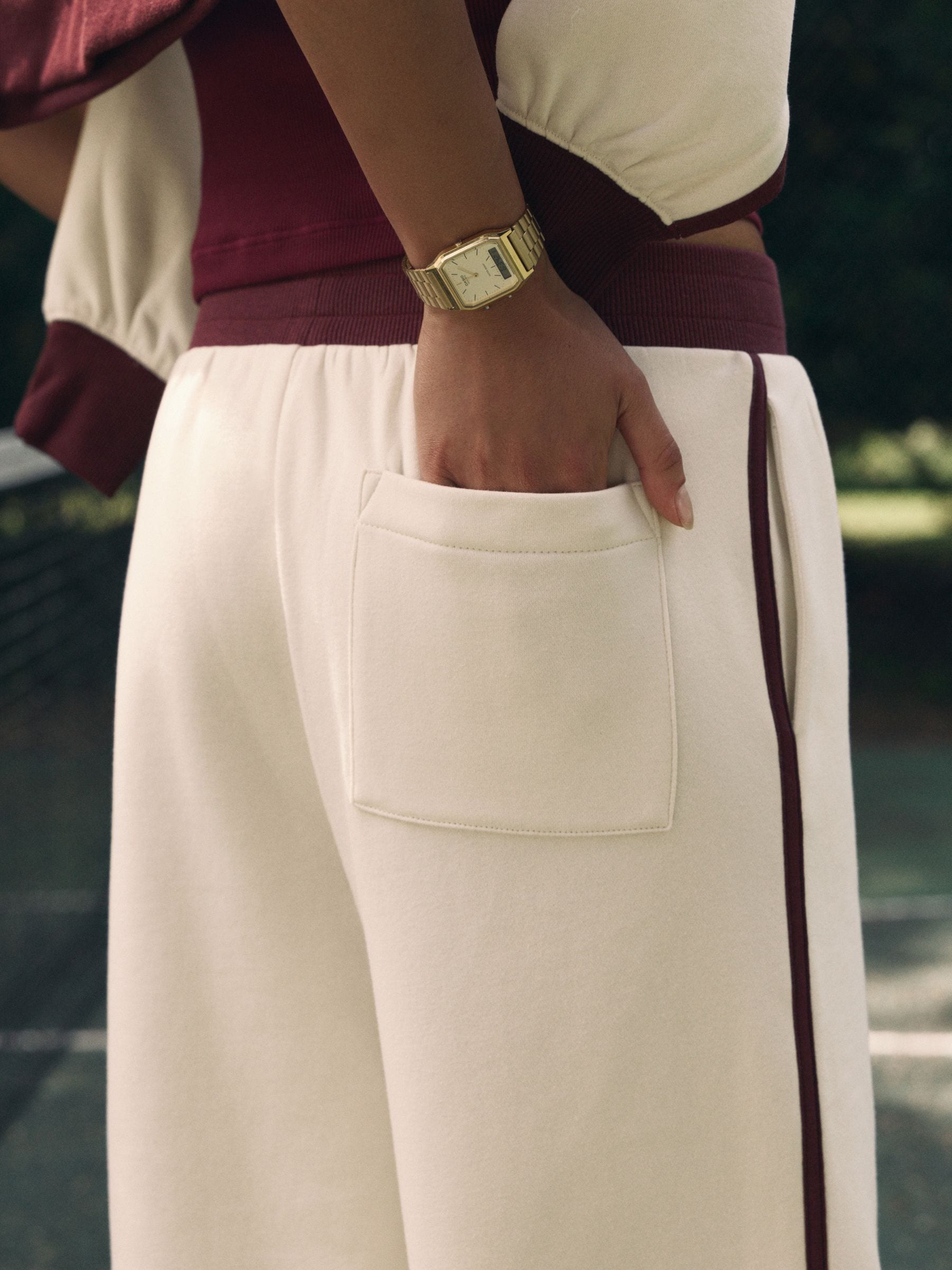 Ecru/Berry Colourblock - Joggingbroek met wijde pijpen