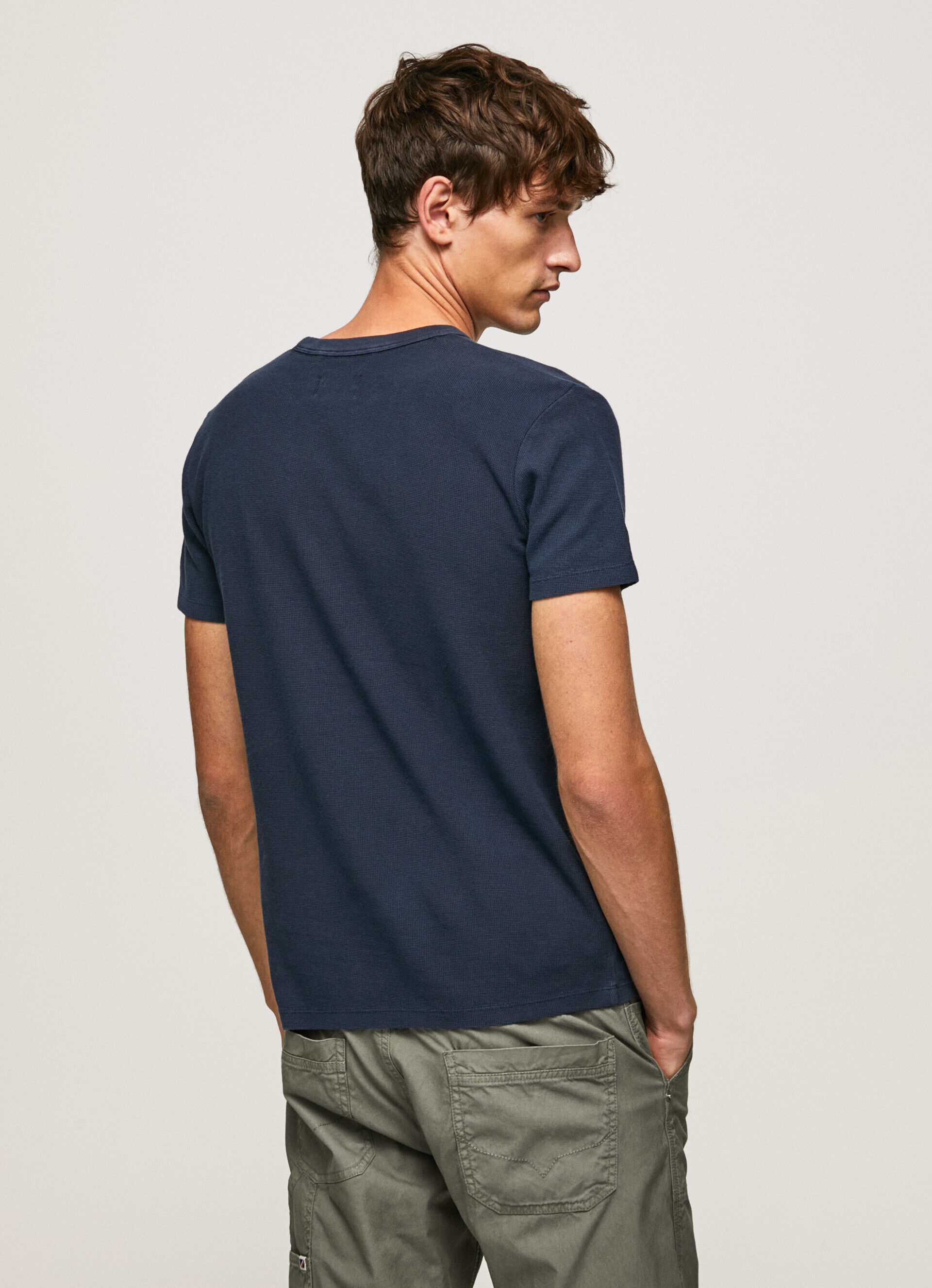 Camiseta de algodão com textura waffle - azul dulwich