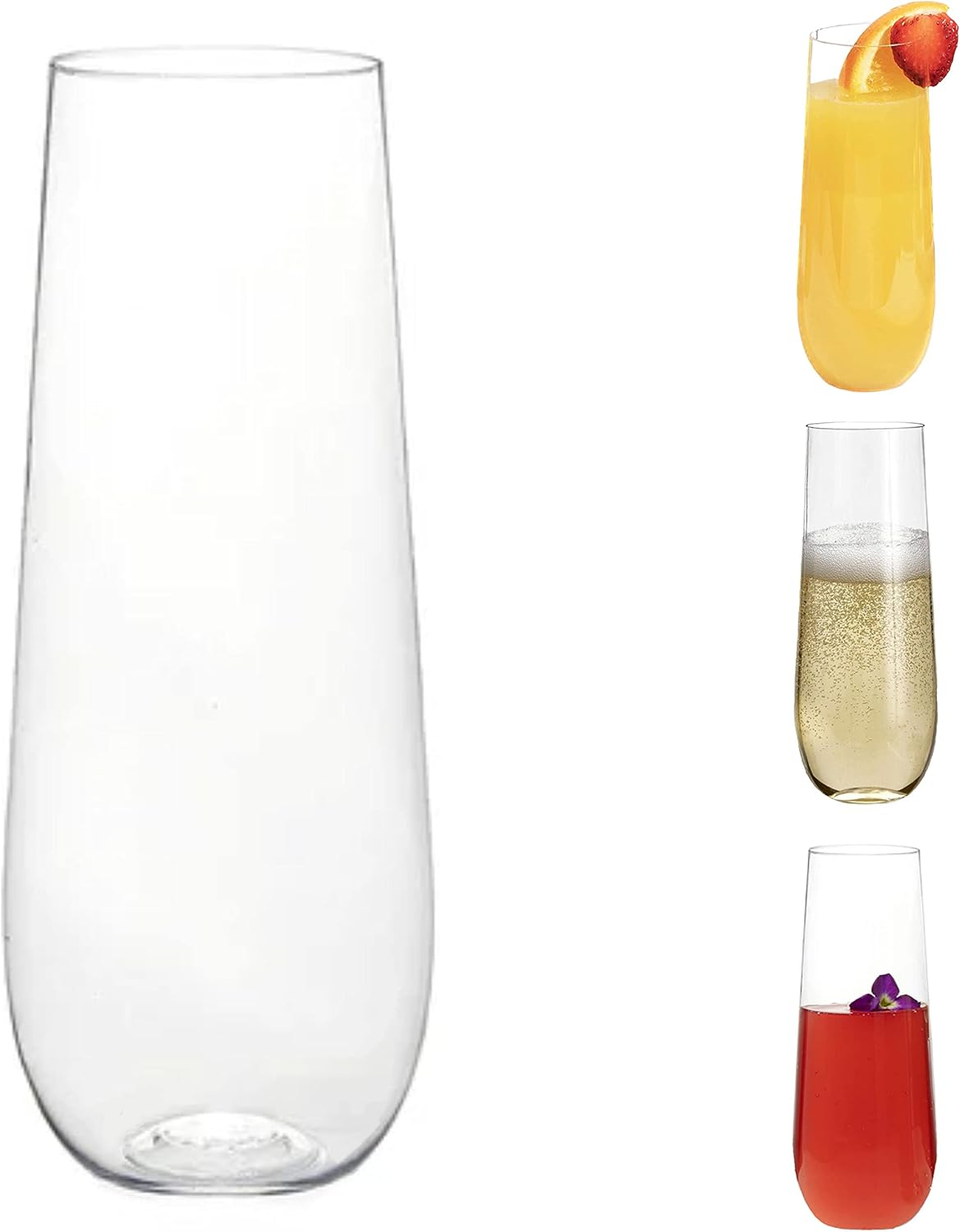 (6er Set) Einweg Sekt Trinkbecher Stiellose Kelche Party Champagner Glas für Hochzeit / Junggesellinnenabschied / Geburtstag - Transparent