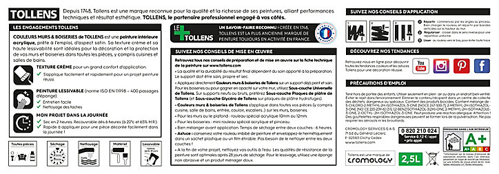 Peinture murs et boiseries Tollens fil de lin satin 2,5L