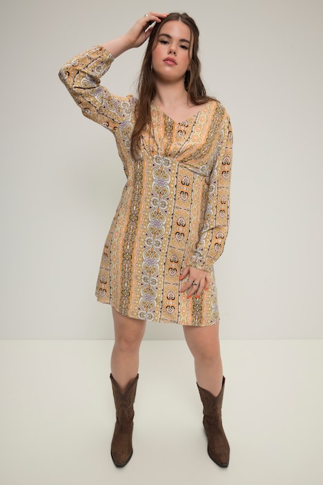 Minikleid, Fitted Fit, Streifen Patchprint, Langarm