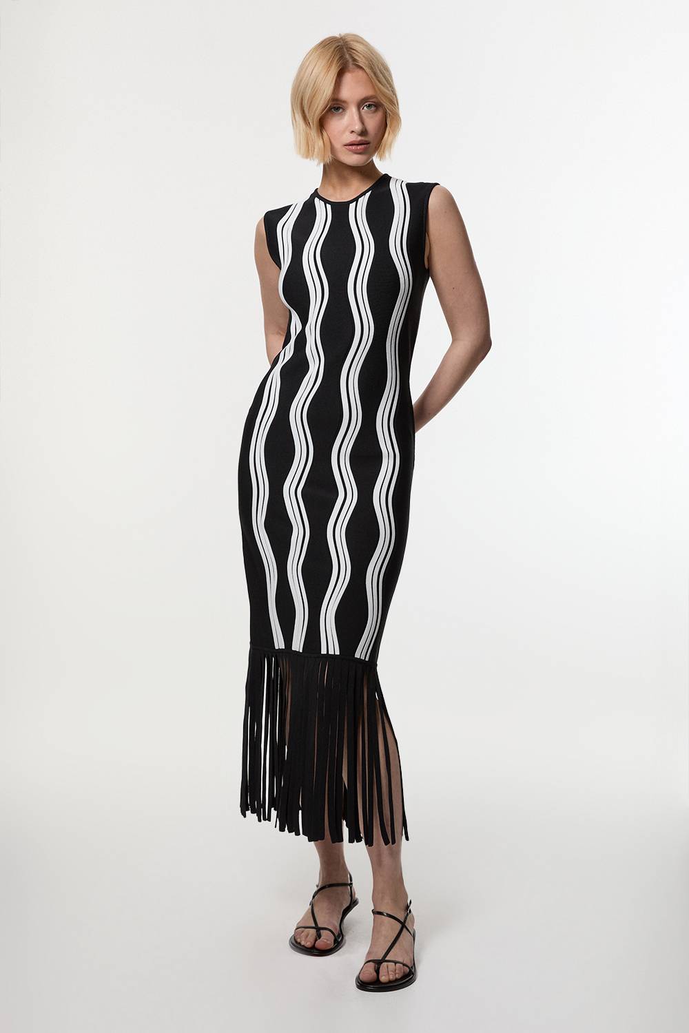 KarenMillen Robe en maille à vagues contrastées avec franges
