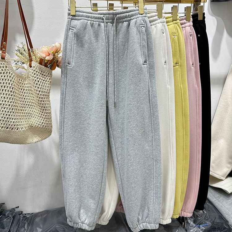 Alhambra - Hoge taille effen fleecegevoerde cropped harem-joggingbroek