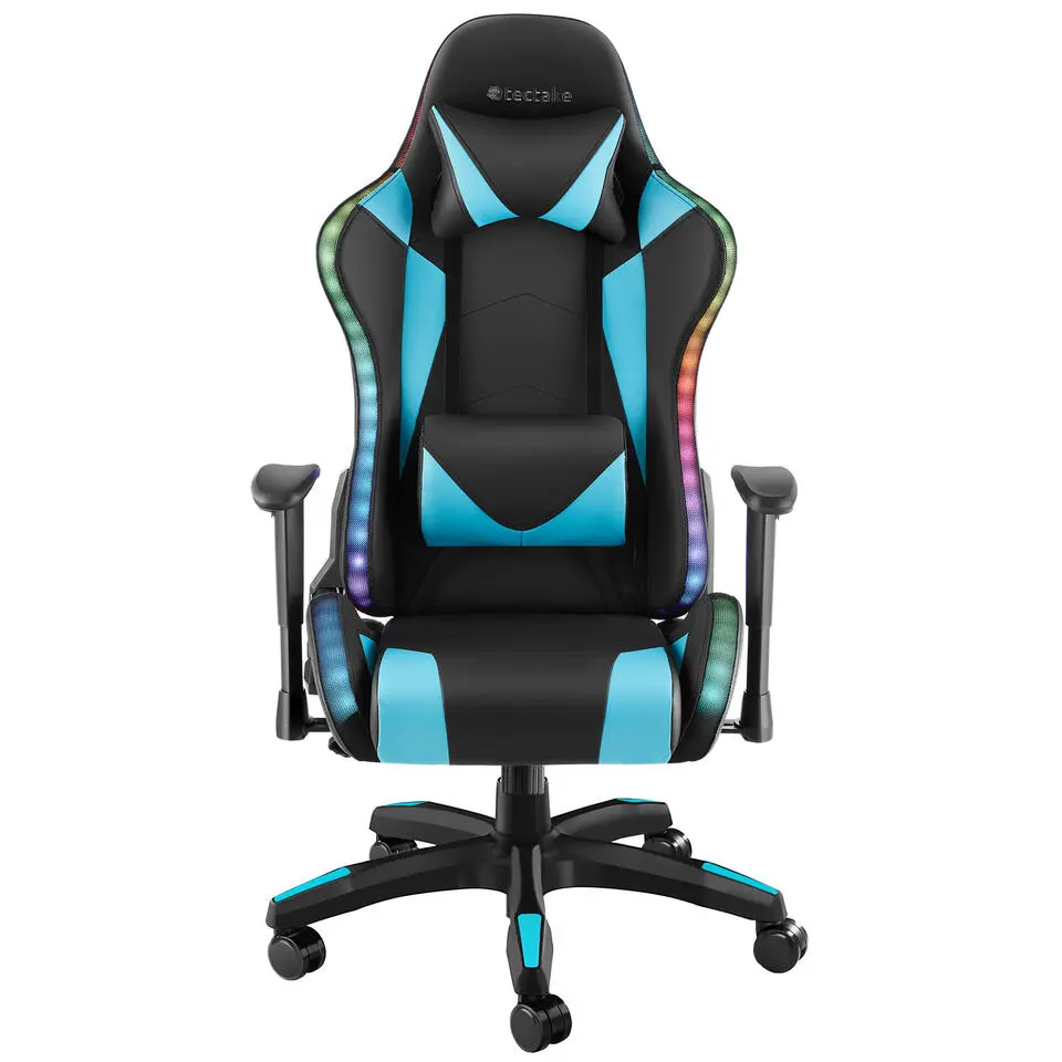 tectake Gaming stoel Tartaros, LED, massagefunctie, Zwart/azuur