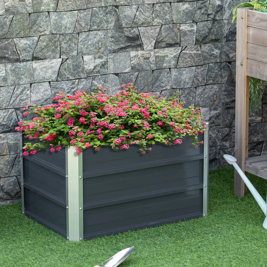 Outsunny Gartenbeet inklusive Gartenhandschuhen grau