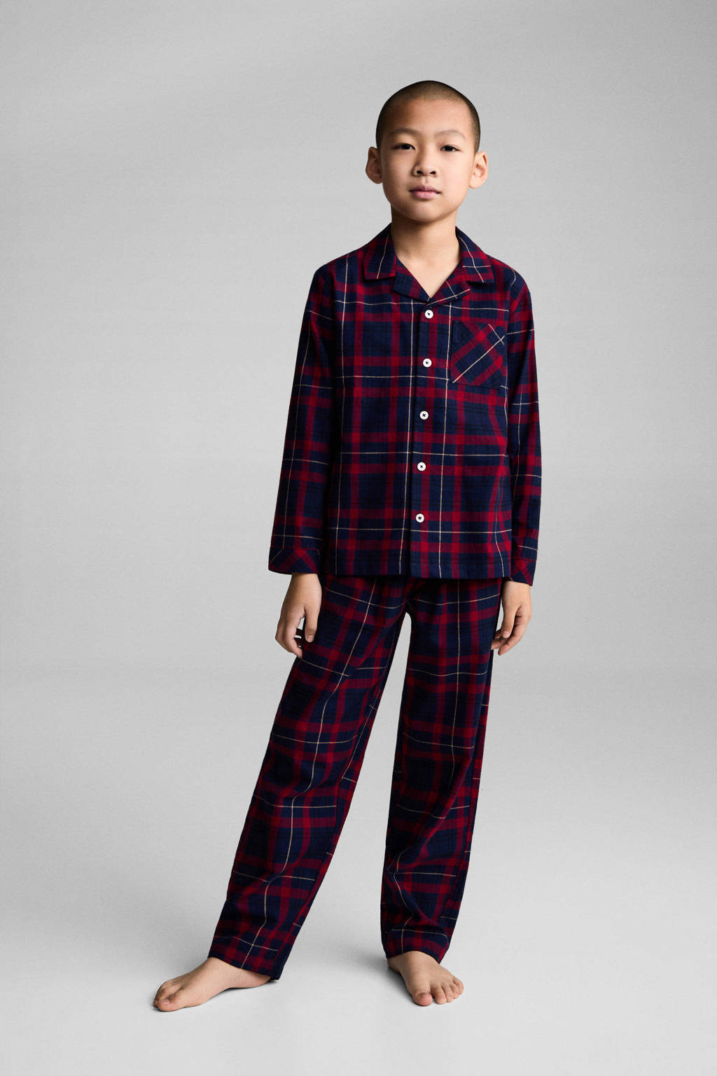 Mango Kids geruite pyjama donkerrood/donkerblauw