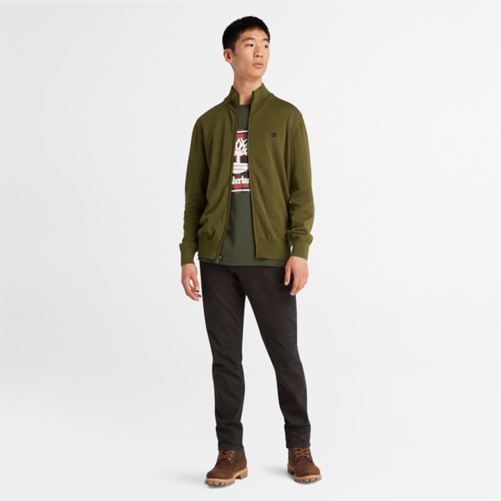 Suéter masculino Williams River com zíper frontal na cor verde.