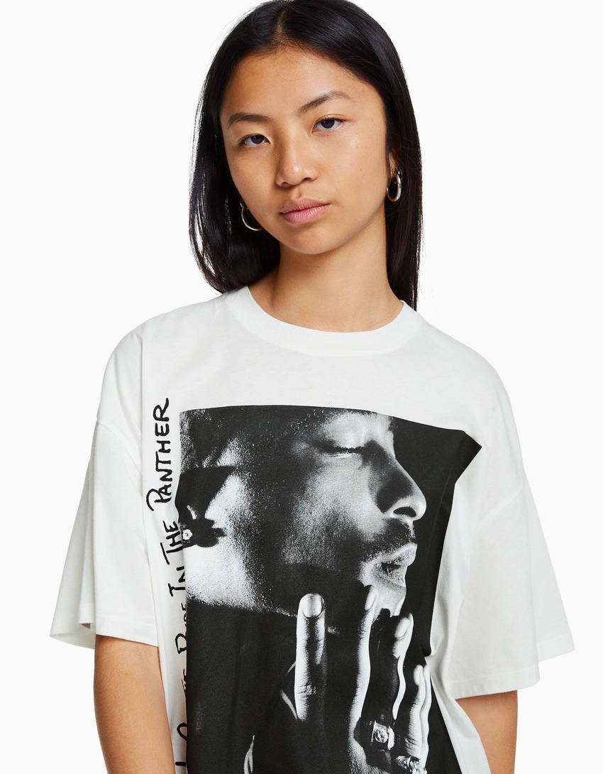 Camiseta oversized de manga curta com estampa do Tupac