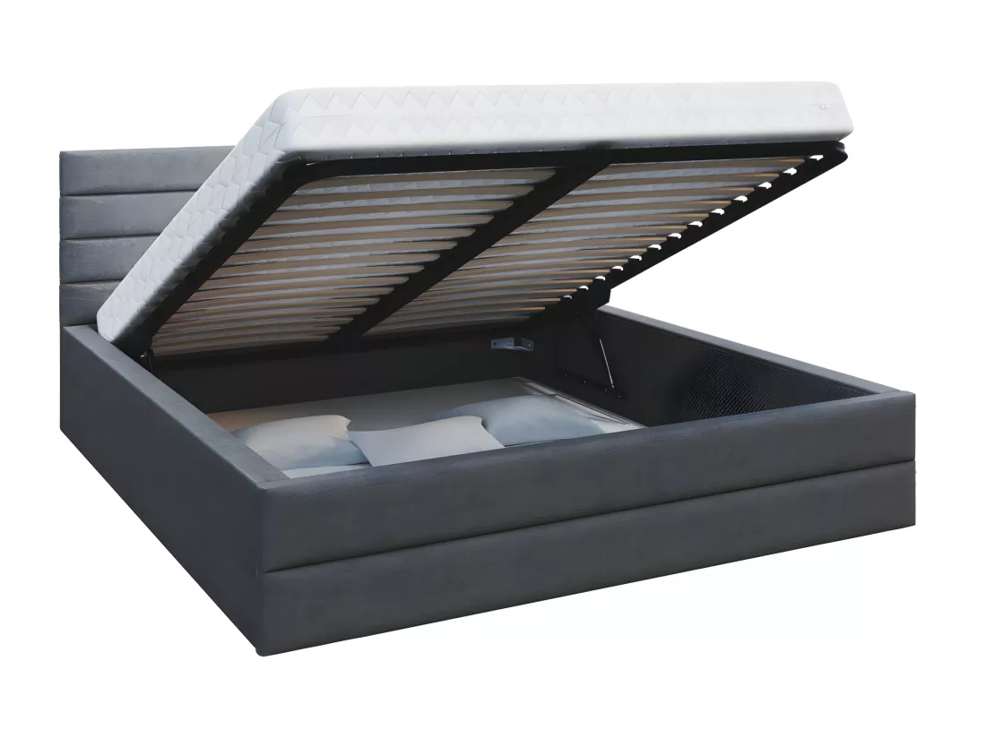 LIT COFFRE VIRGINIA 140x190 - Sommier inclus Gris foncé