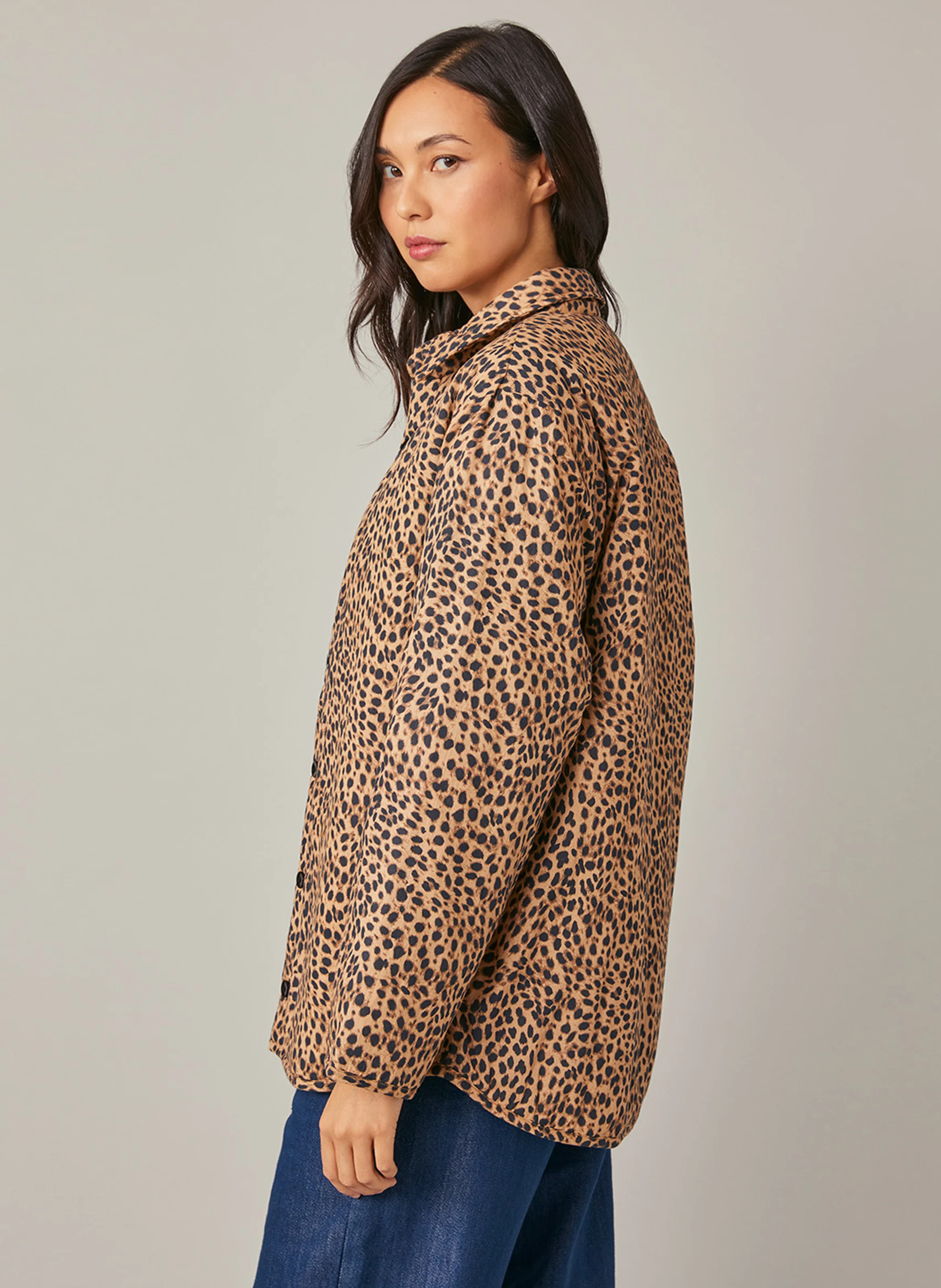 FABRICIA - Veste col classique en coton imprimé | Marron
