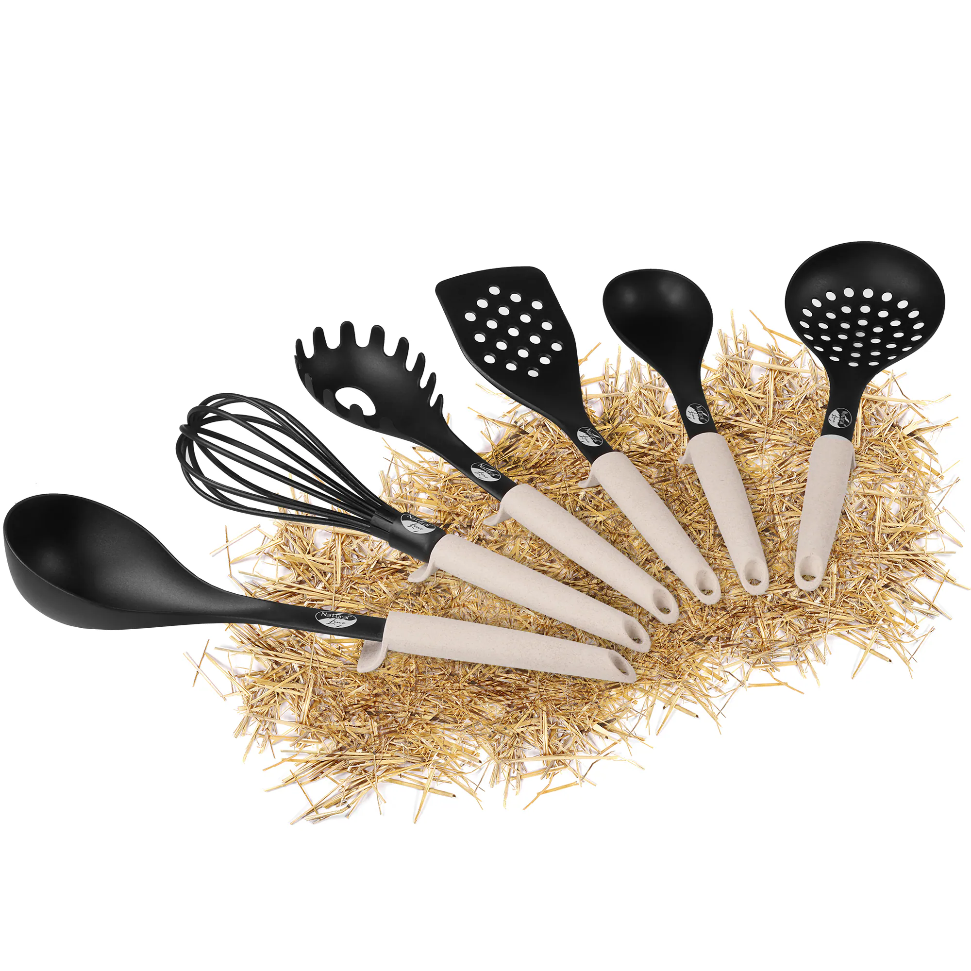 Natural Line® Küchenhelfer-Set, 6-tlg., mit praktischer Stütze und Griffen mit Stroh