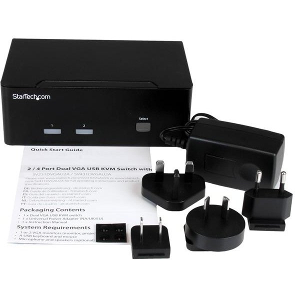 StarTech.com Switch KVM USB double VGA à 2 ports avec hub USB 2.0 à 2 ports