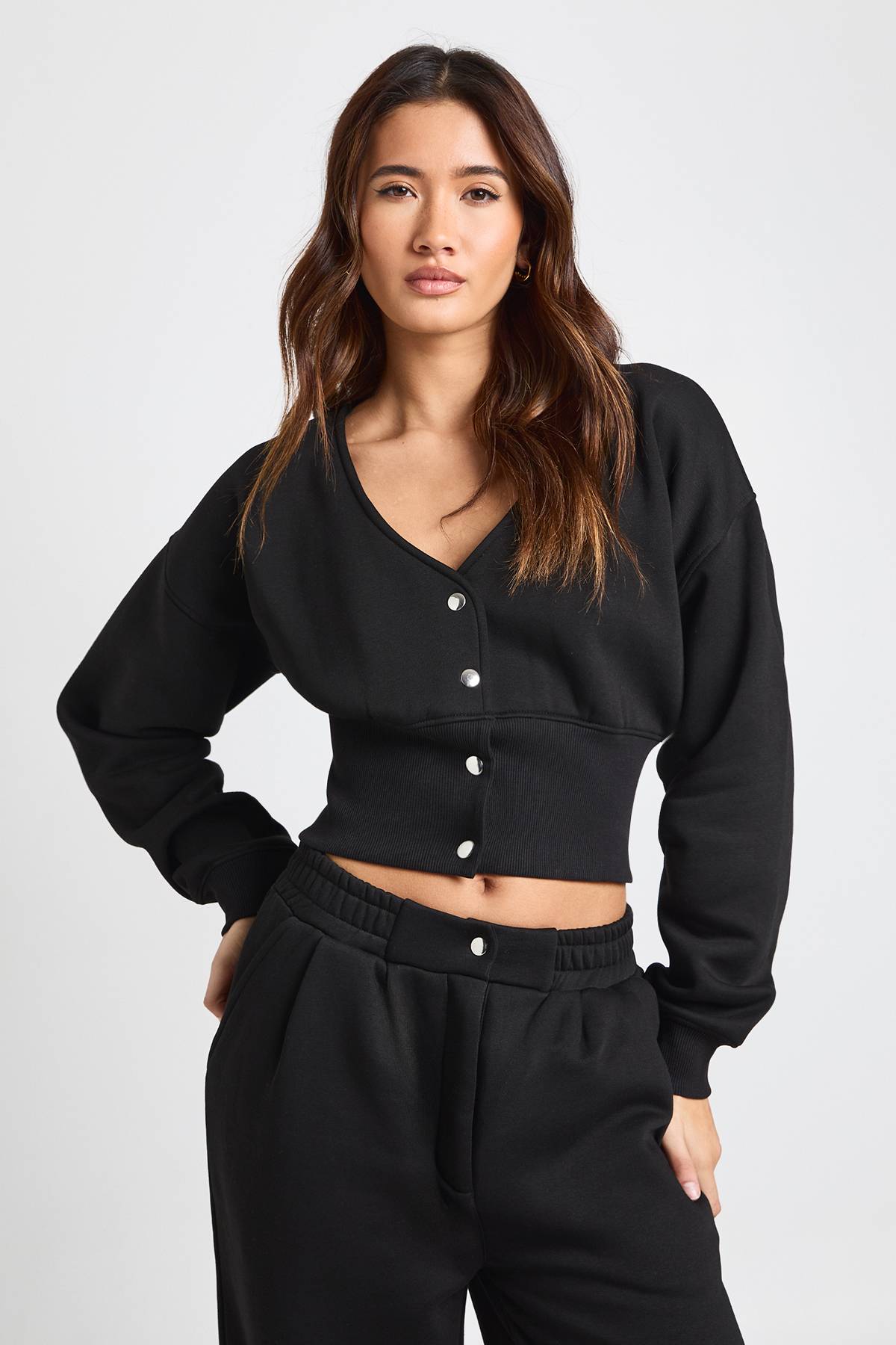 boohoo Ensemble de Survêtement Sweat Col V à Ourlet Profond et Jogging Ajusté