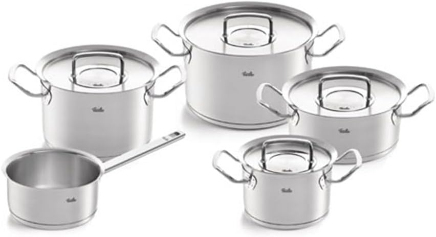 Fissler Original-Profi Collection/Edelstahl-Kochtopfset, 5-teilig, Töpfe mit Metall-Deckel (3 Kochtöpfe,1 Bratentopf 1 Stielkasserolle-deckellos) - Induktion