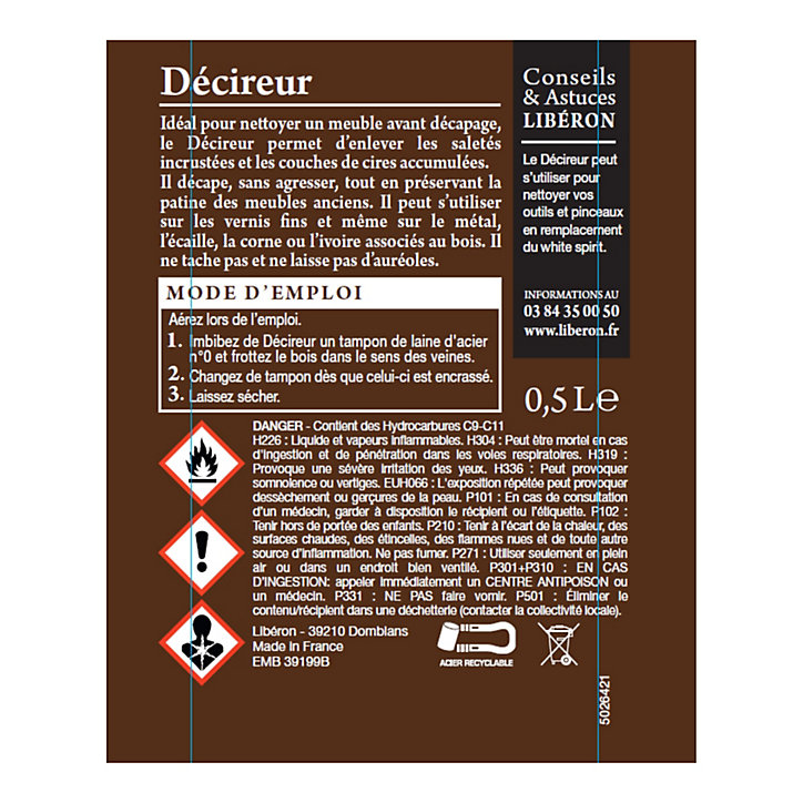 Décireur incolore aspect mat Libéron 0,5L