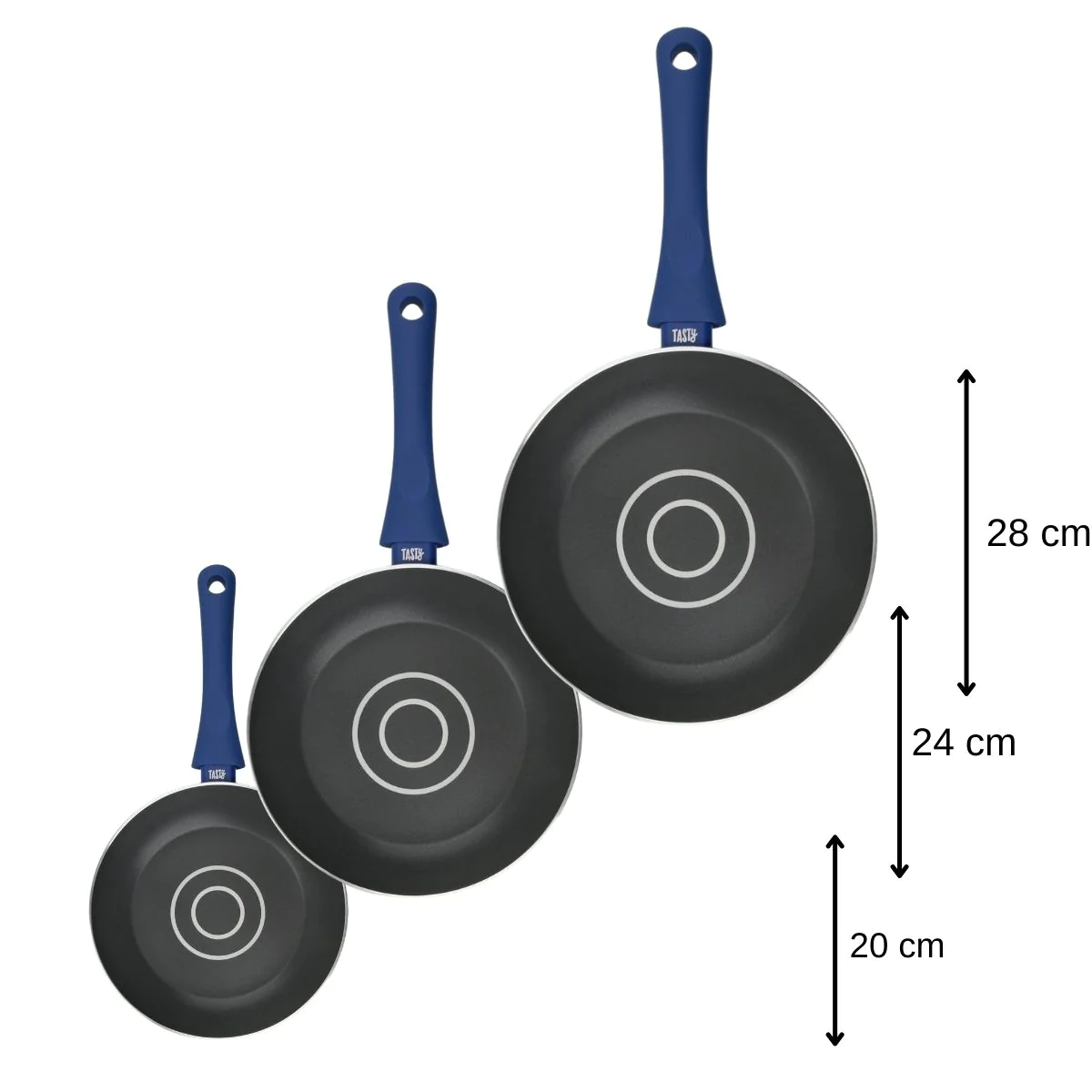 Set de 3 poêles à frire avec doseur d'huile 20 cm + 24 cm + 28 cm Cass