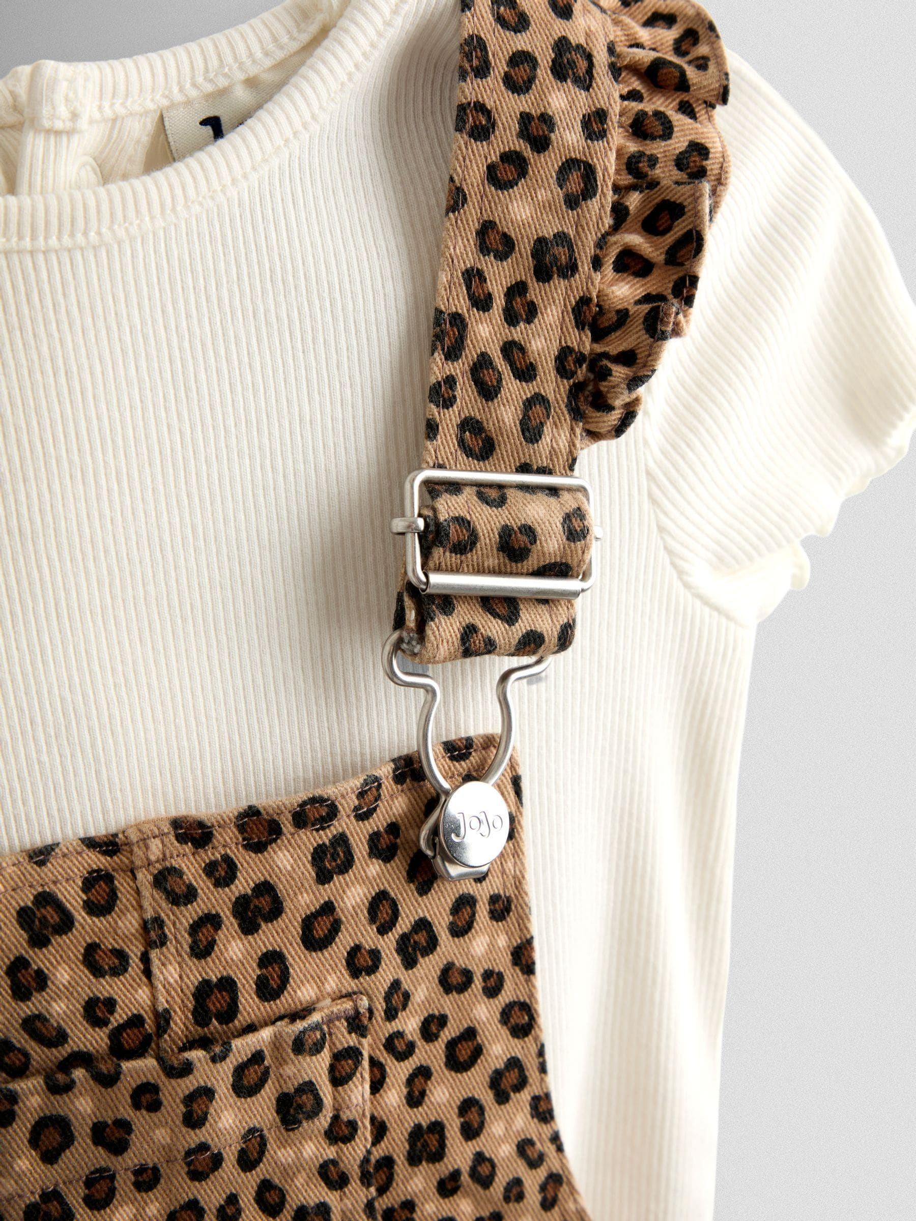 JoJo Maman Bébé Leopard Print Dungaree & T-Shirt Set