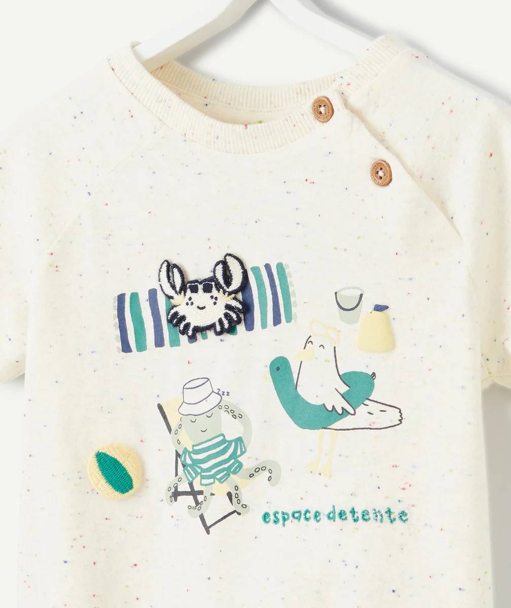T-SHIRT BÉBÉ GARÇON ÉCRU THÈME PLAGE AVEC PATCH