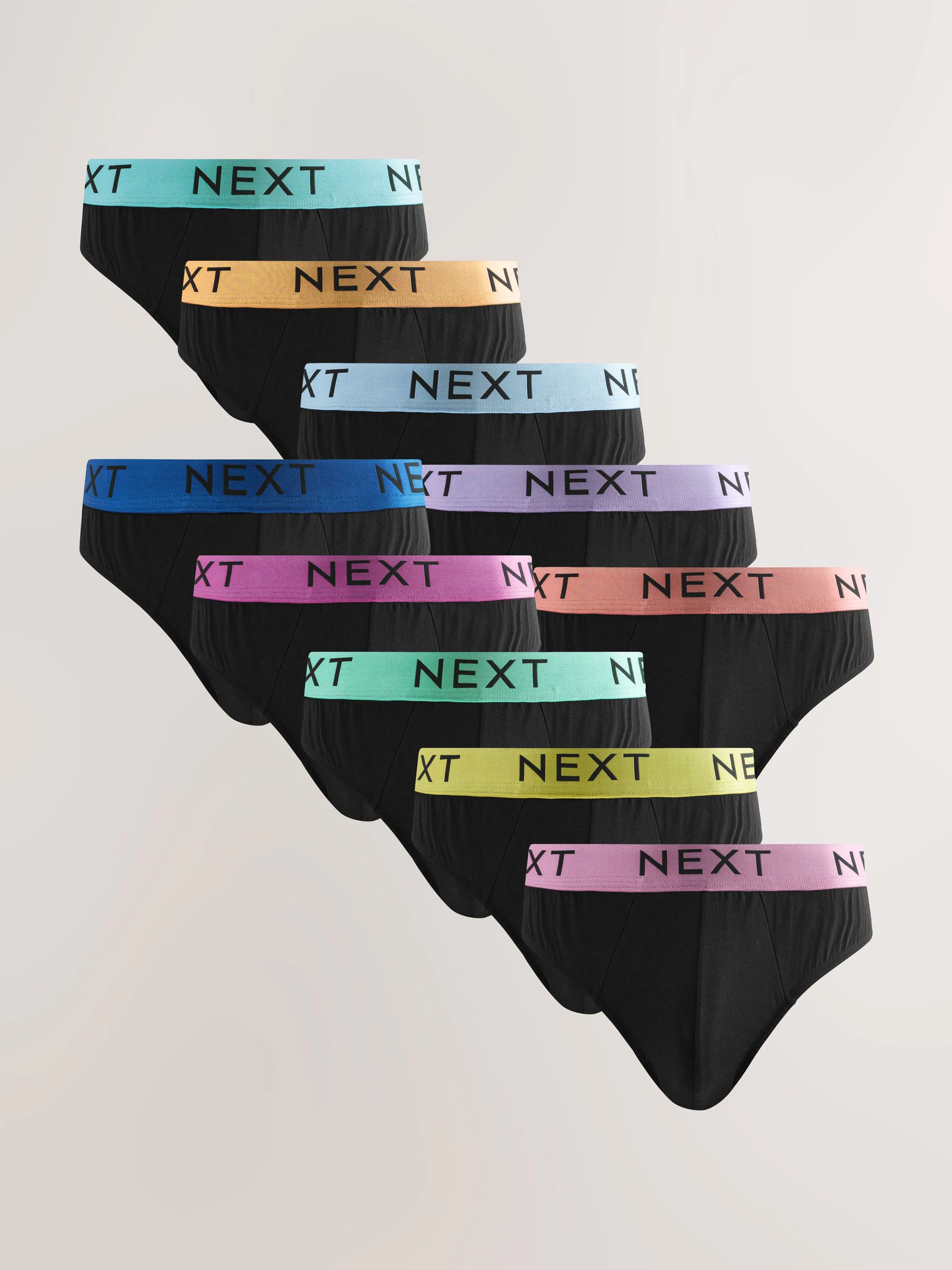 Zwart met felgekleurde tailleband - Verpakking van 10 - Katoenrijke slips