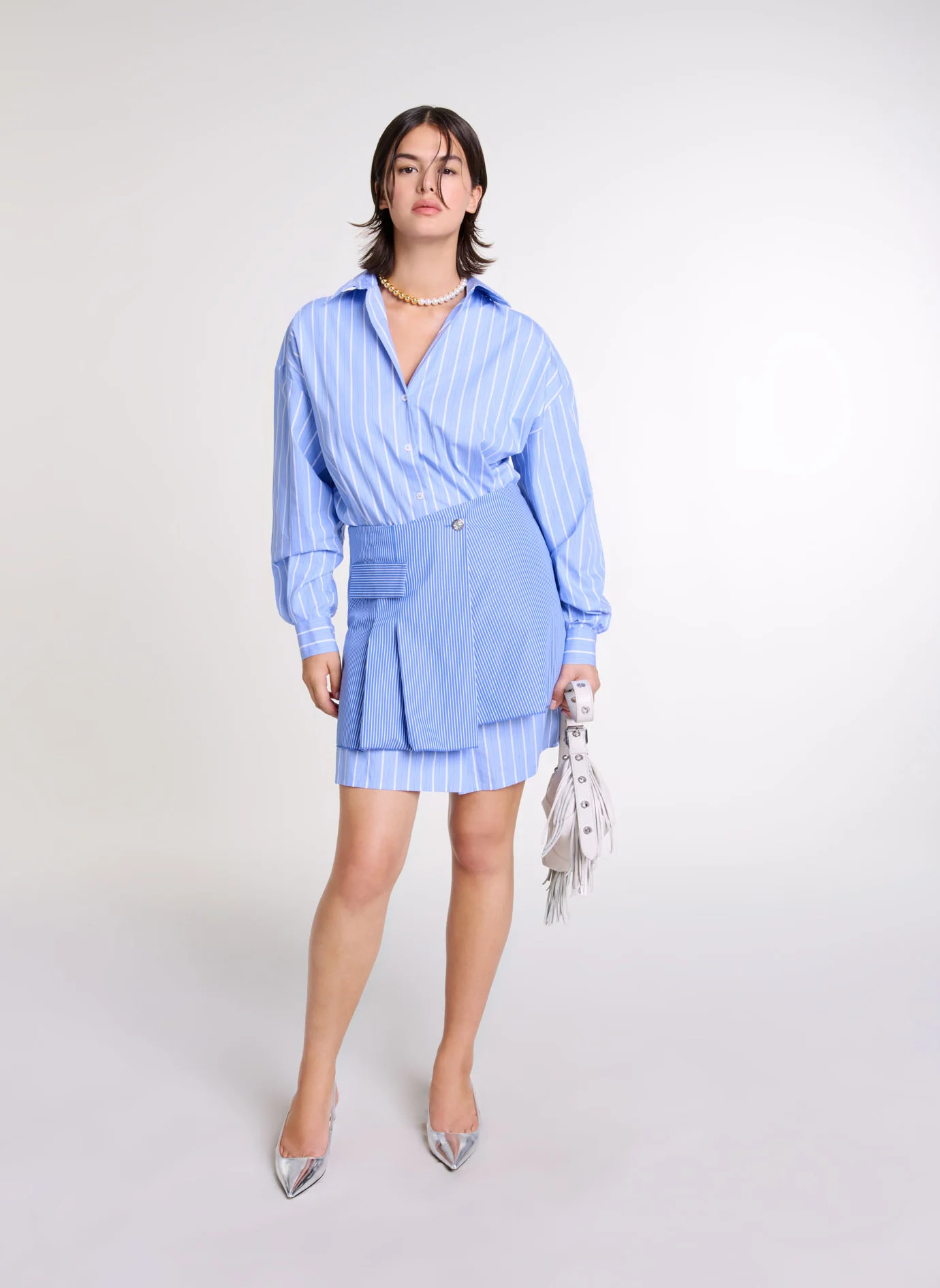Robe chemise courte en coton | Multicolore