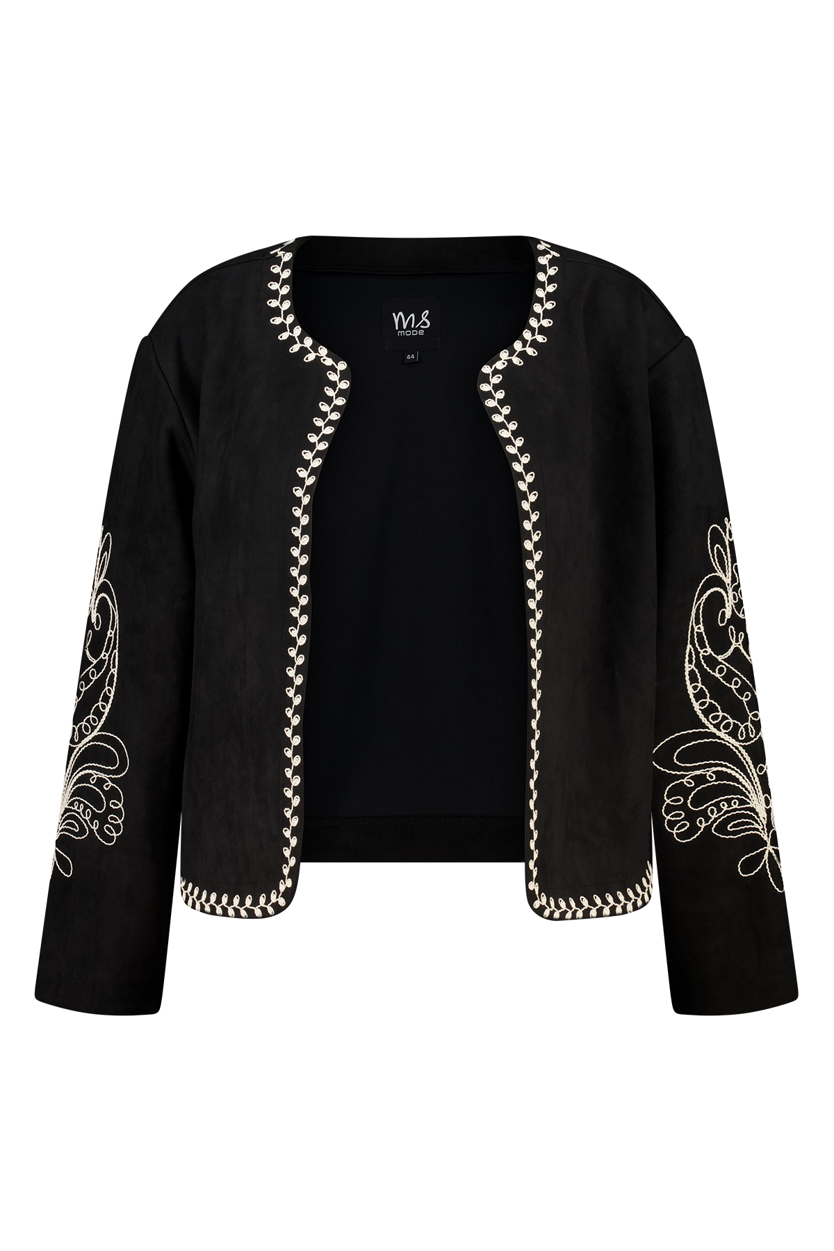 Jasje van suèdine met broderie Zwart