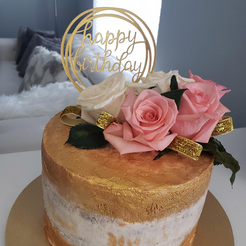 Kuchenstecker Happy Birthday Rund Acryl Tortenstecker Topper Dekoration für Torten / Kuchen - Rosa