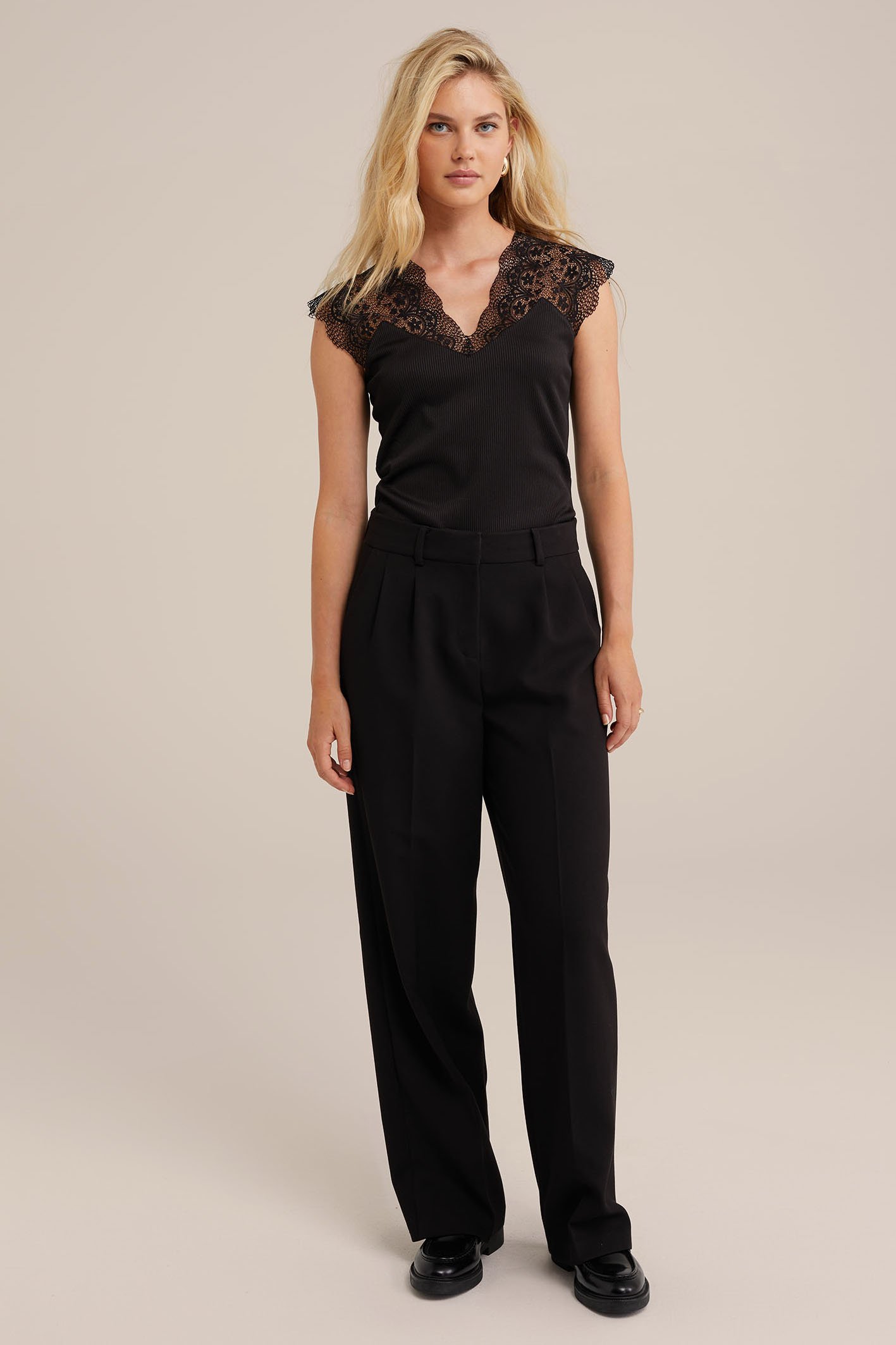 singlet met kant WE Fashion Zwart