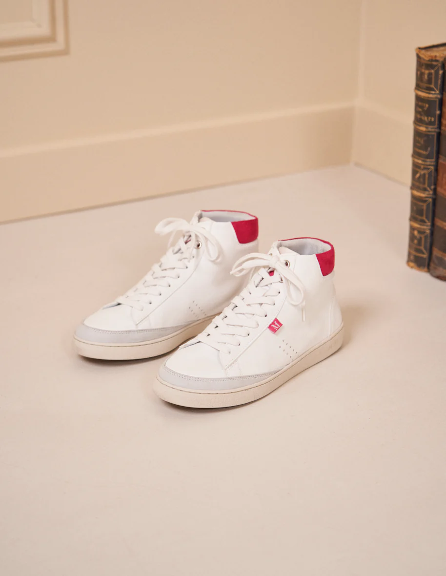 Baskets montantes Alexia - Cuir vegan blanc fuchsia