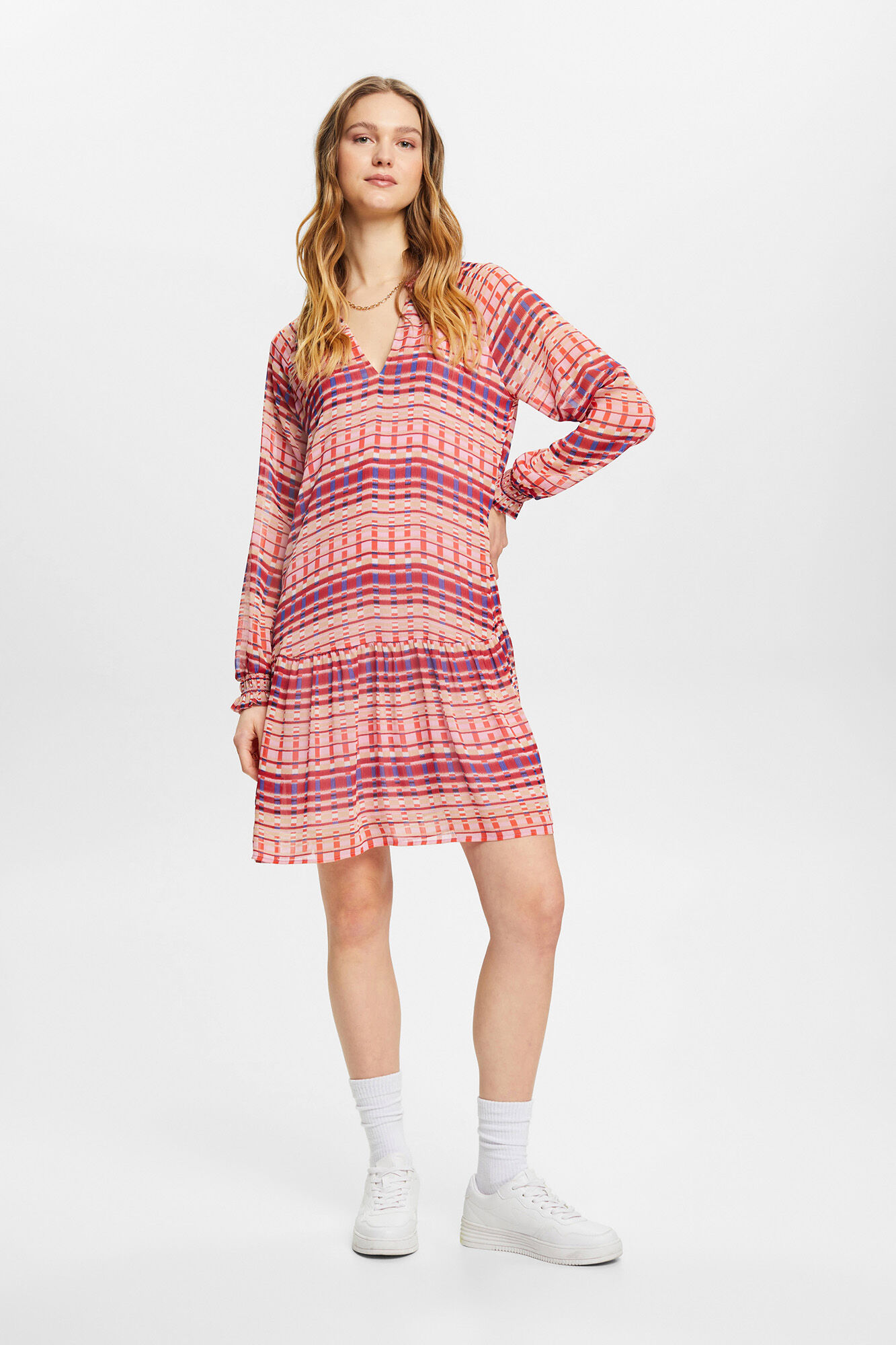 Vestido midi de chiffon estampado - Multicolorido