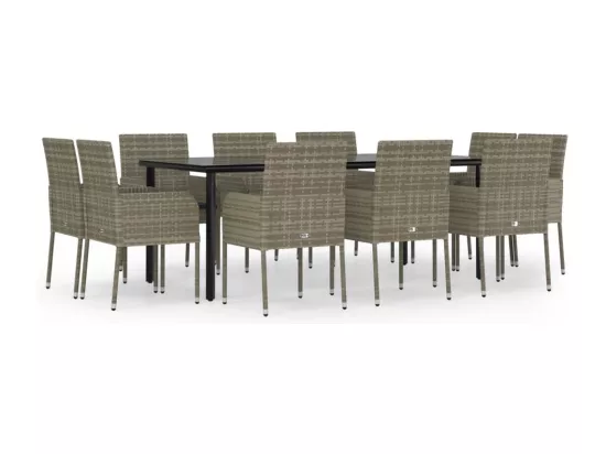 Ensemble à manger jardin 11 pcs avec coussins noir et gris