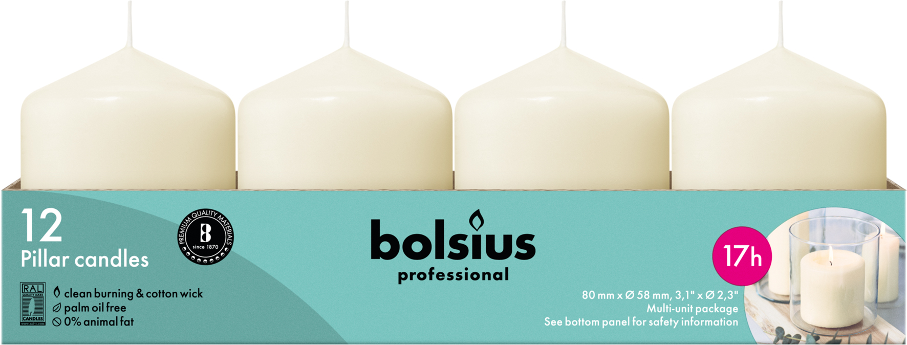 Bolsius Horeca Stompkaarsen 8/6 Ivoor (12 stuks)