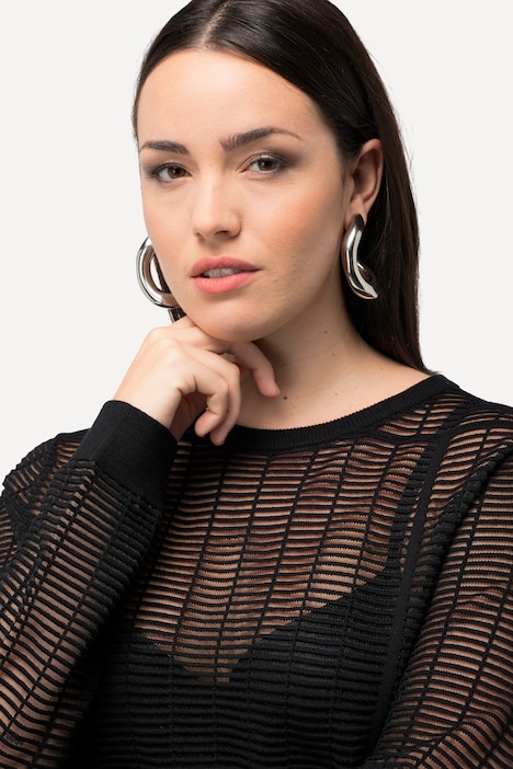 Pullover, Mesh, Feinstrick, Rundhals, Langarm